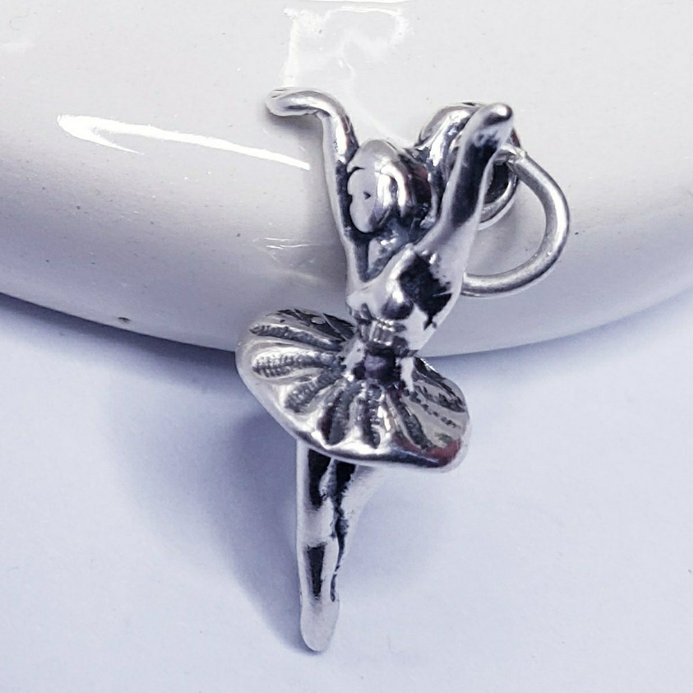 Ballerina 3d Dancer Sterling Silver Charm Pendant. View 3